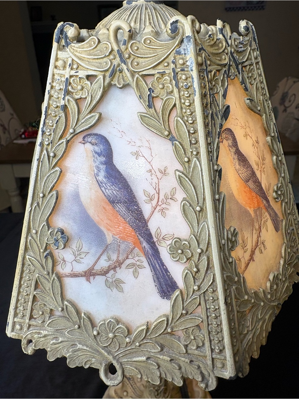 Antique Cast Metal Boudoir Lamp Decorative Bird Relief / Similar Lamps Made 1920 - Picture 7 of 16